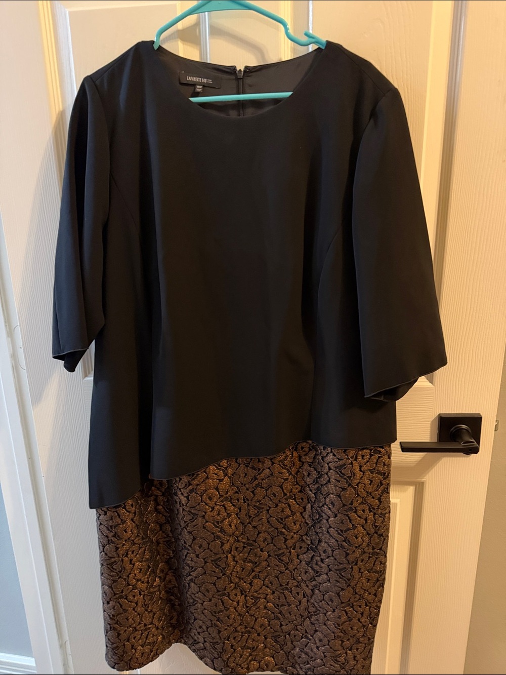 Katherine Way Black Top with Brown Brocade Skirt Dress